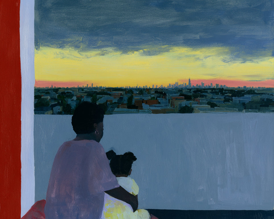 City lights beyond the parapet