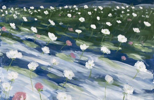 White flowers in wind streaks