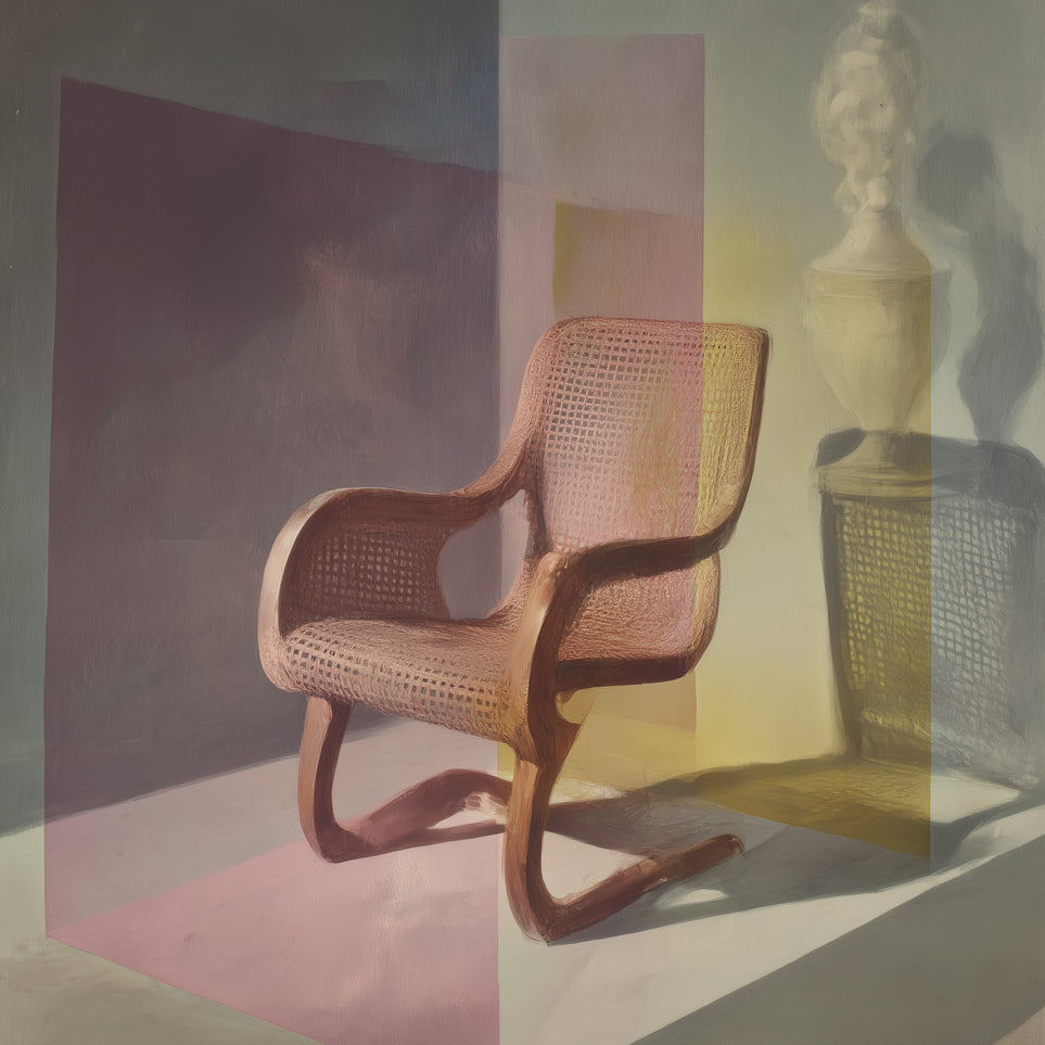 Cane chair within color panes