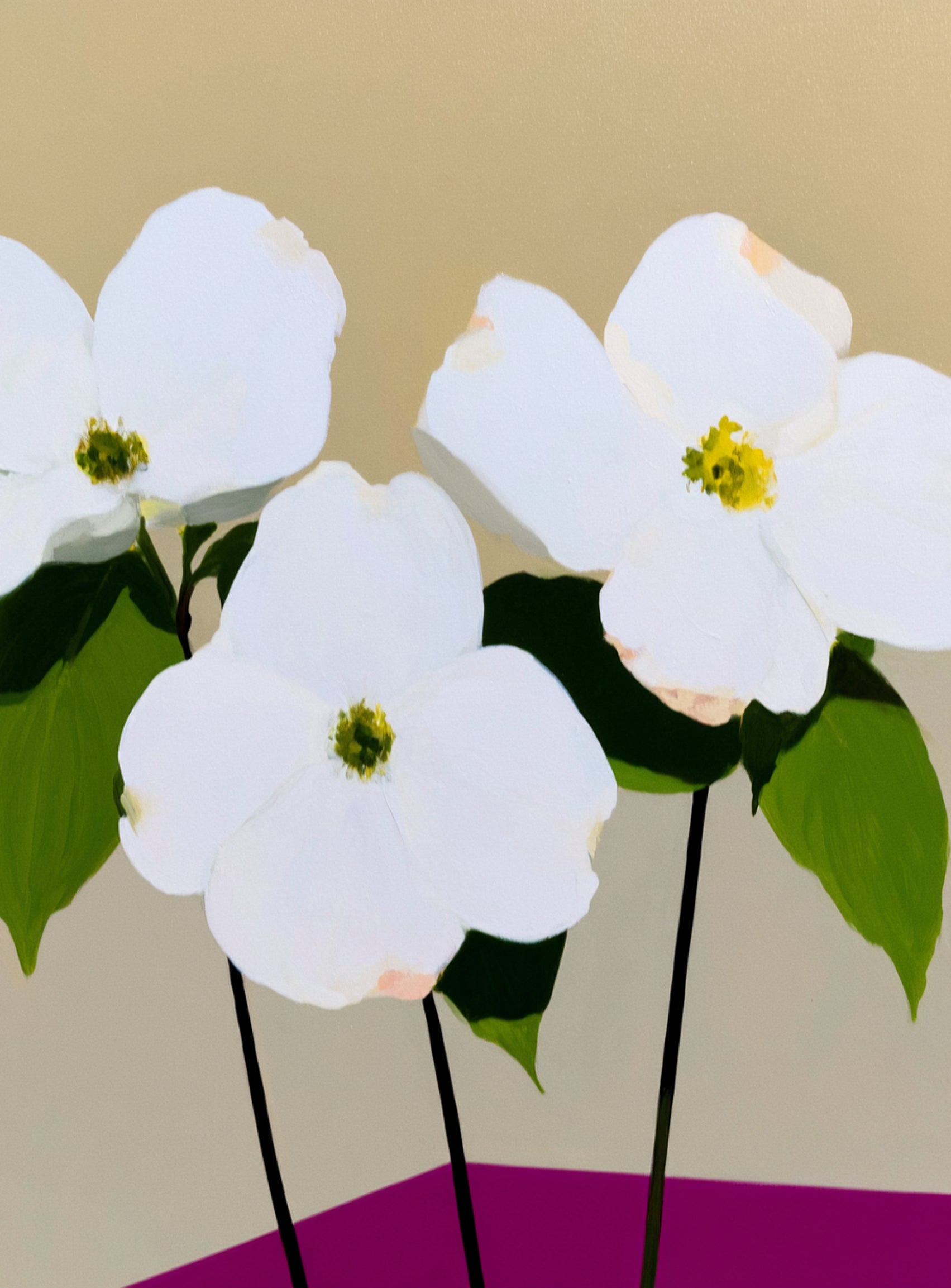Three white flowers above purple