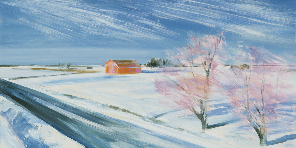 Orange barn beyond the road