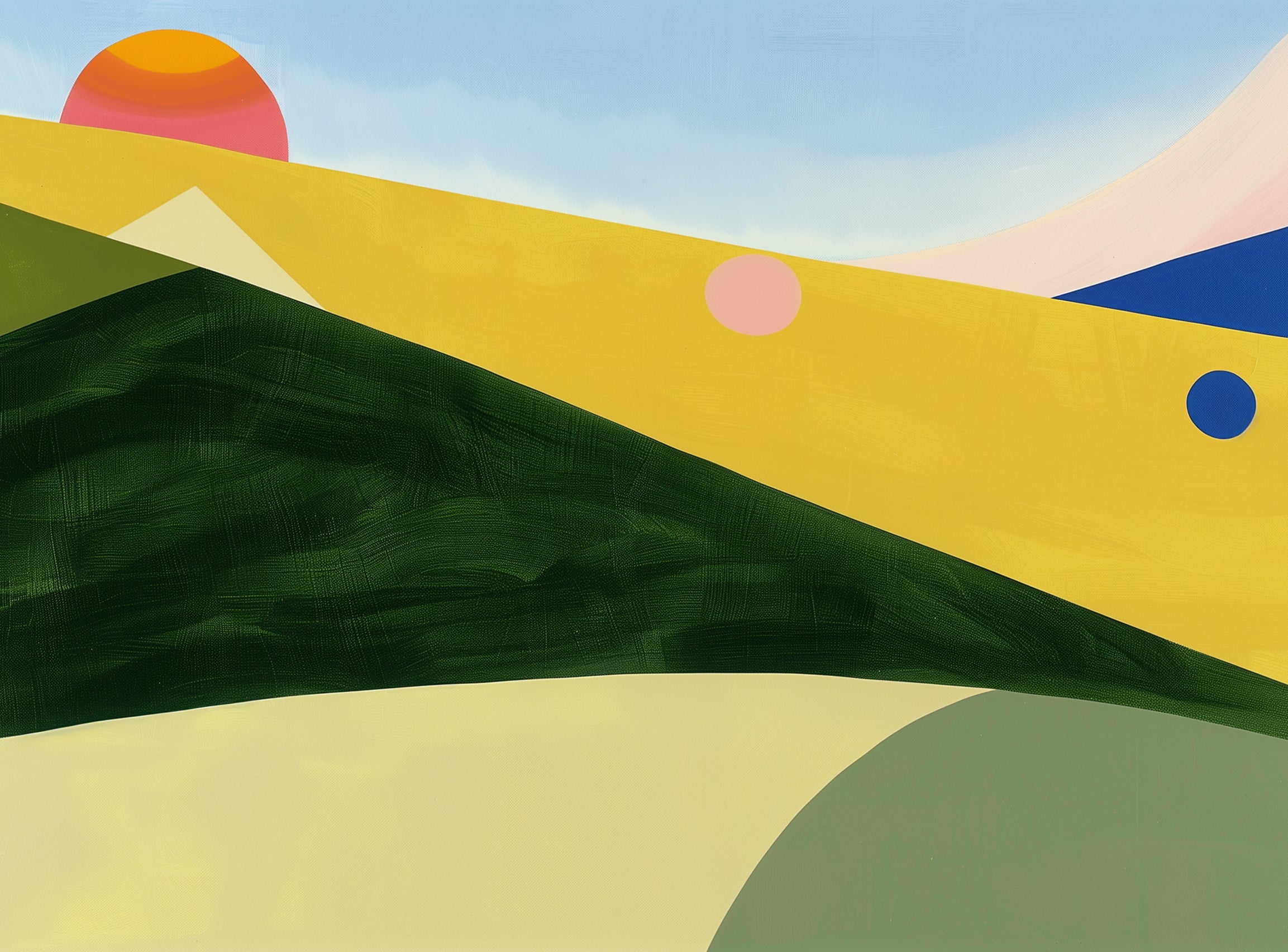 Three suns over rolling hills