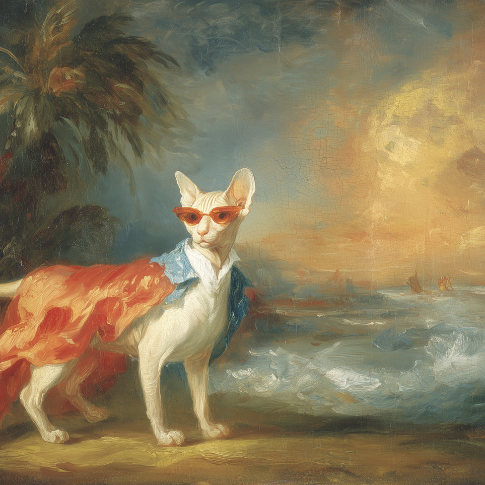 Sunglasses cat at the shore