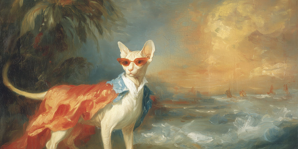 Sunglasses cat at the shore