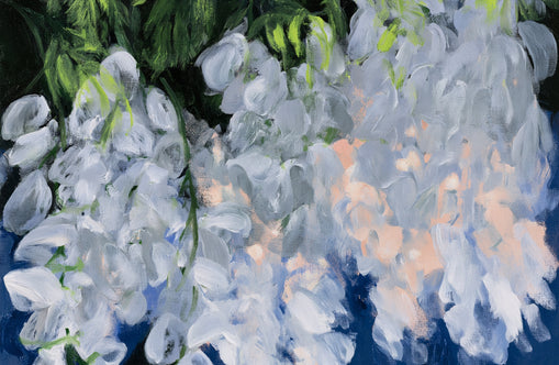 White blooms in blue shade