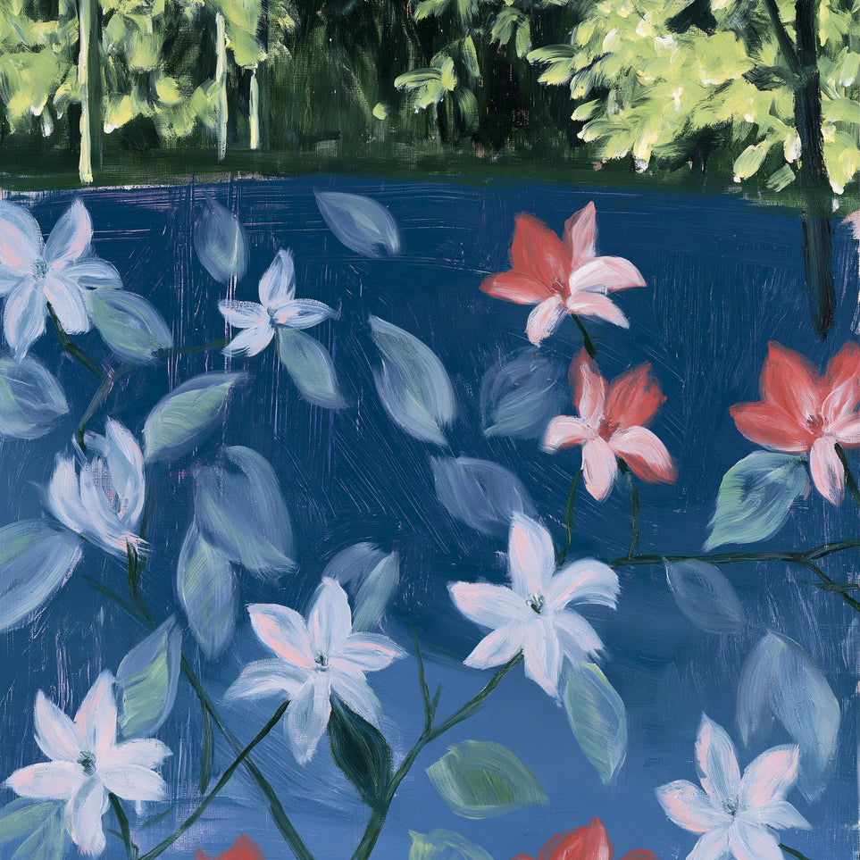 Coral flowers on dark water