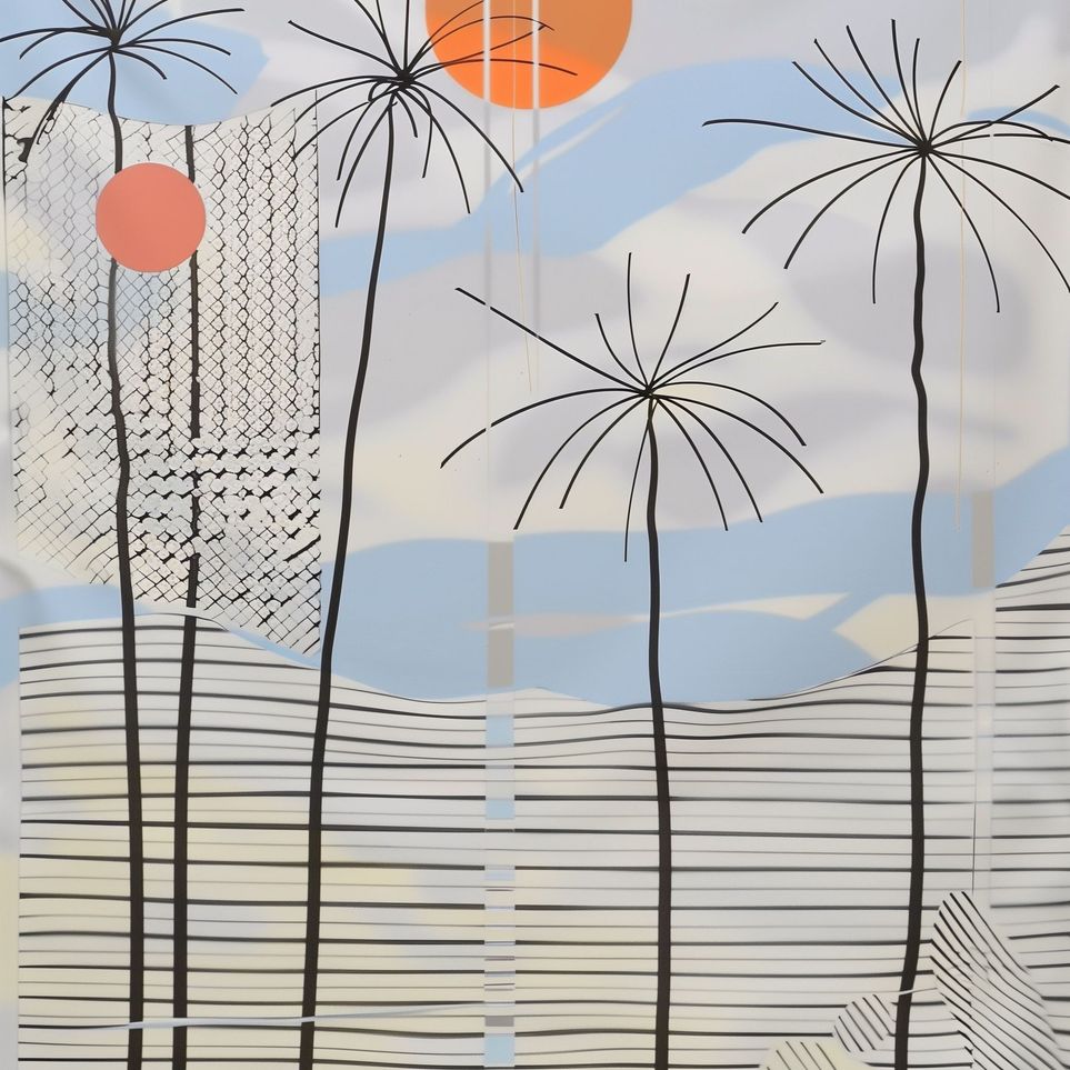 Two suns over striped hills
