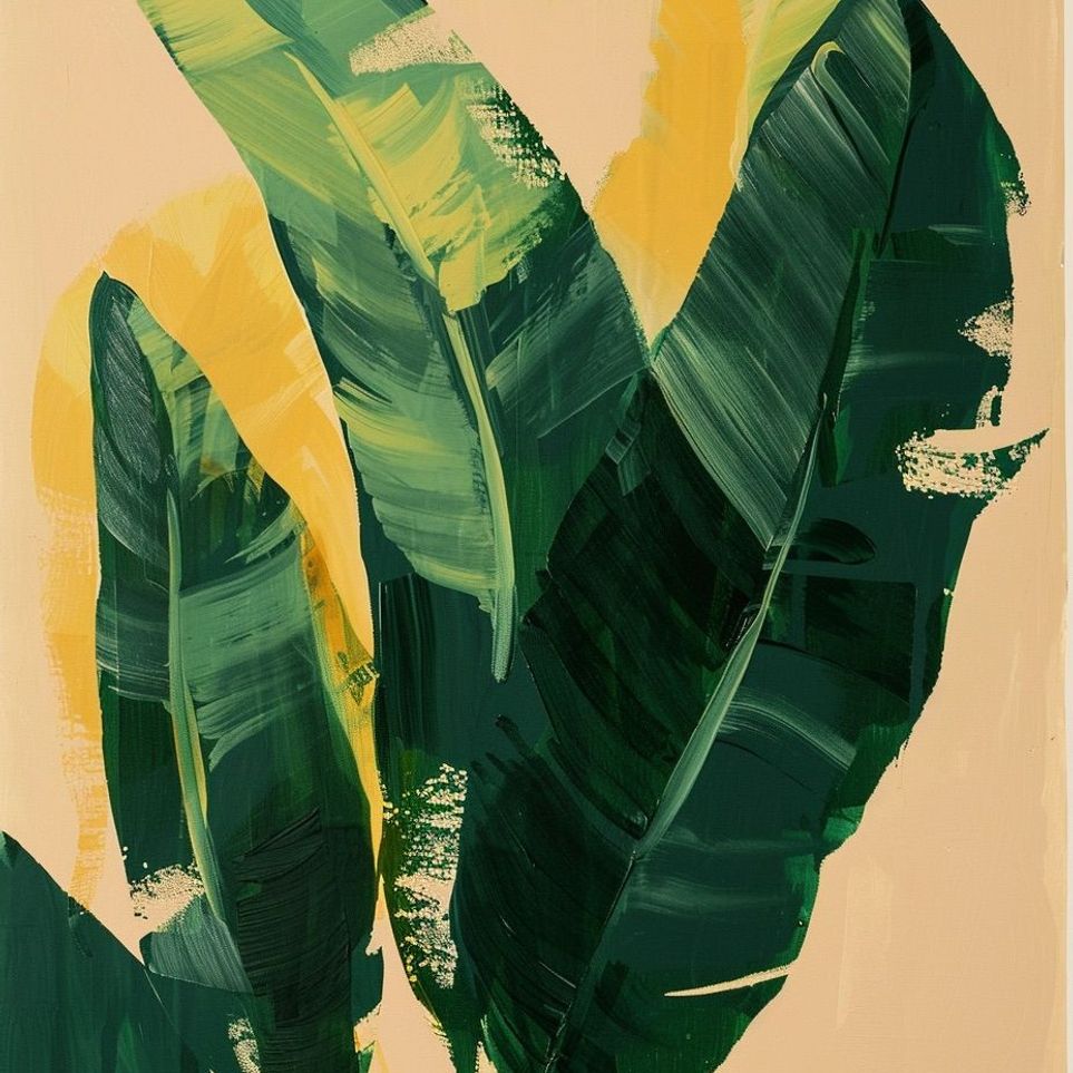 Green leaves in warm haze