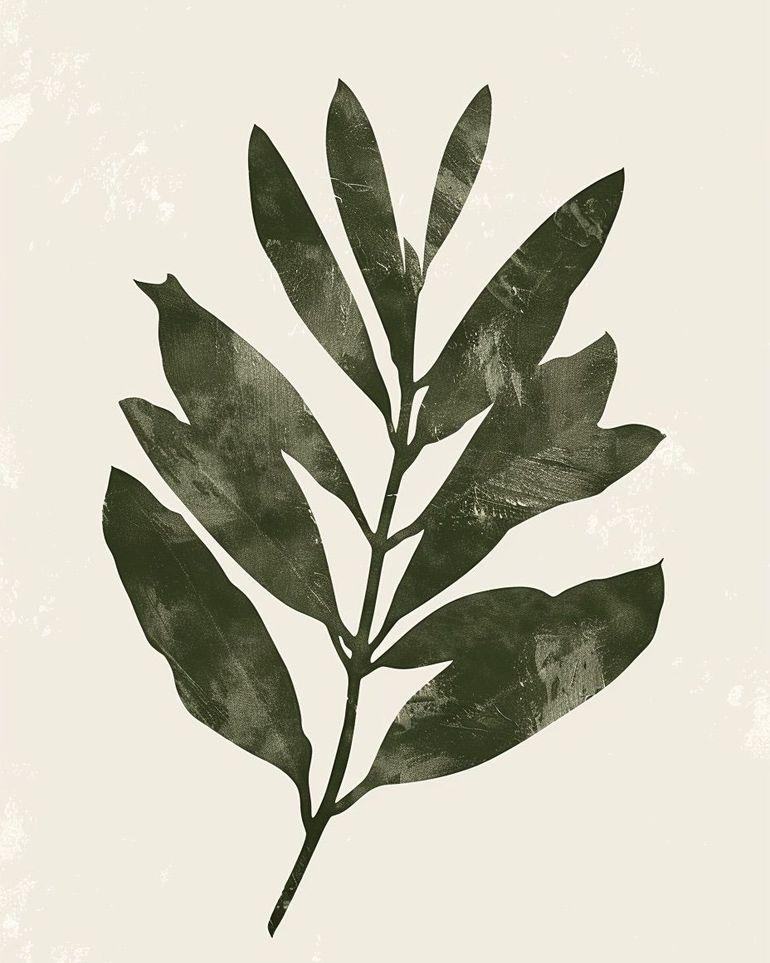 Still branch on pale paper