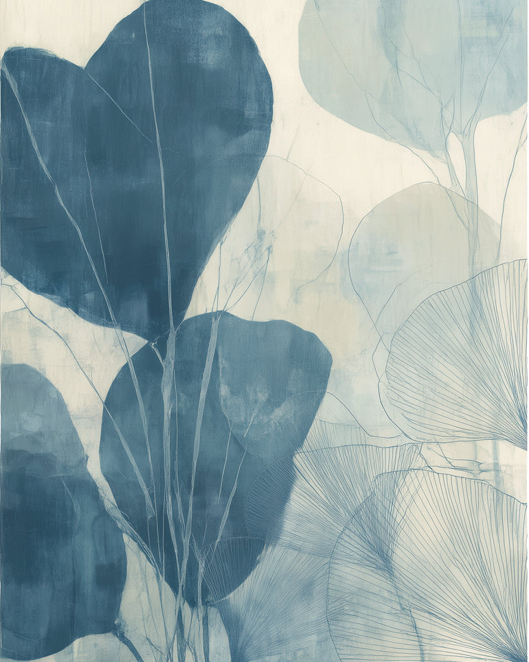 Leaves among pale blue space