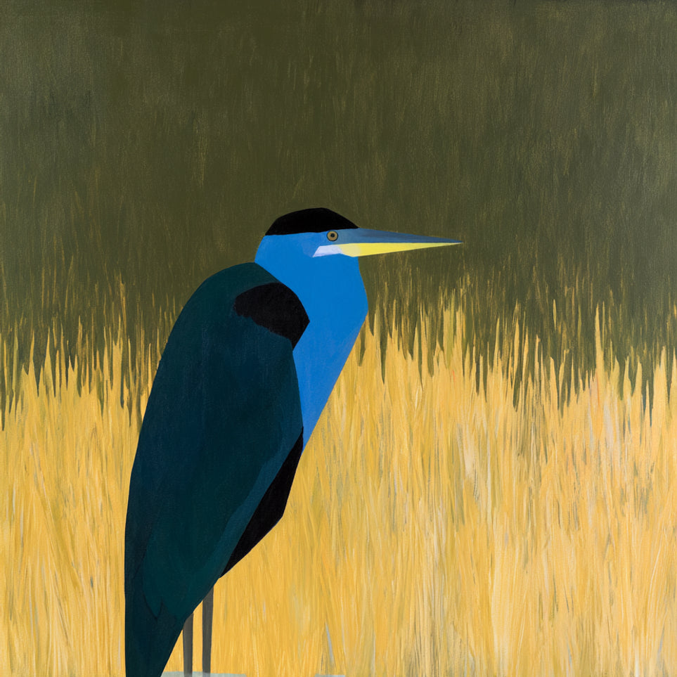 Blue bird in yellow grass