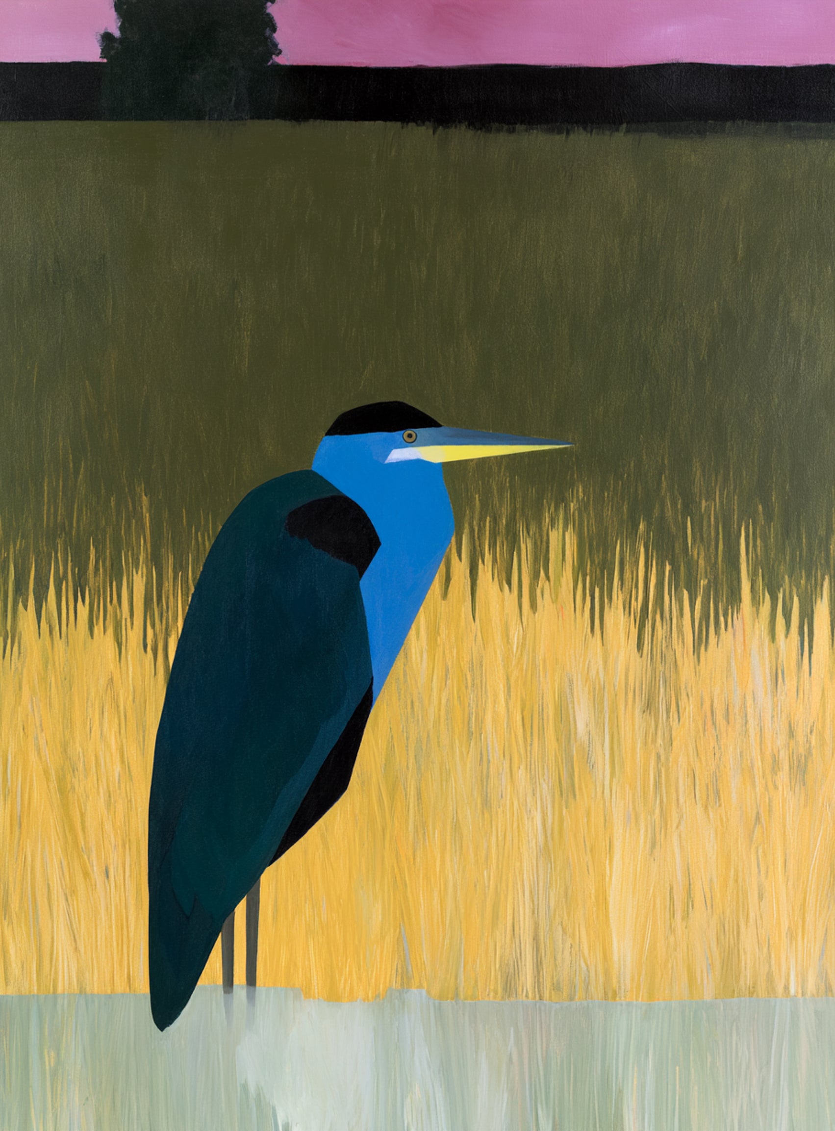 Blue bird in yellow grass