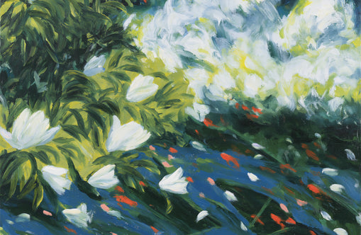 White petals on blue water