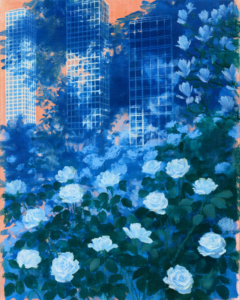 White roses before the towers