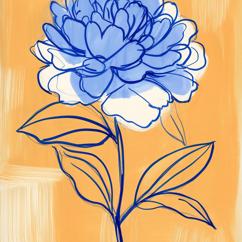 Blue Flower on Orange Field