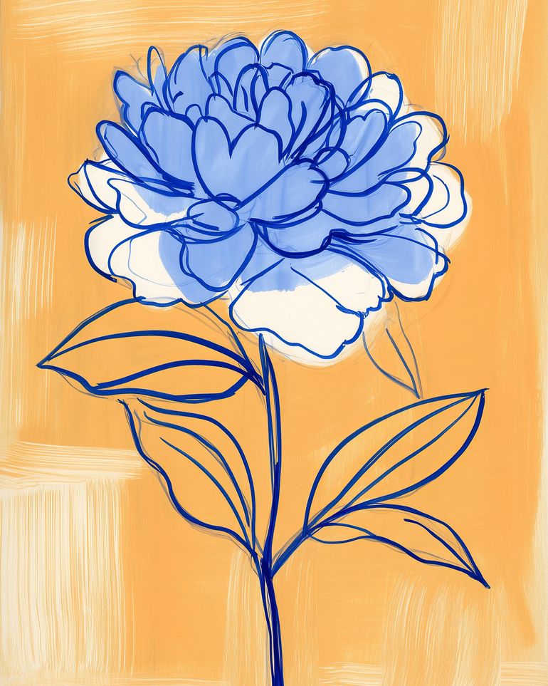 Blue Flower on Orange Field