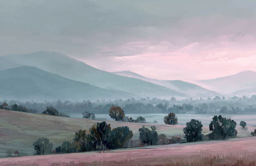 Low Hills Fading into Mist