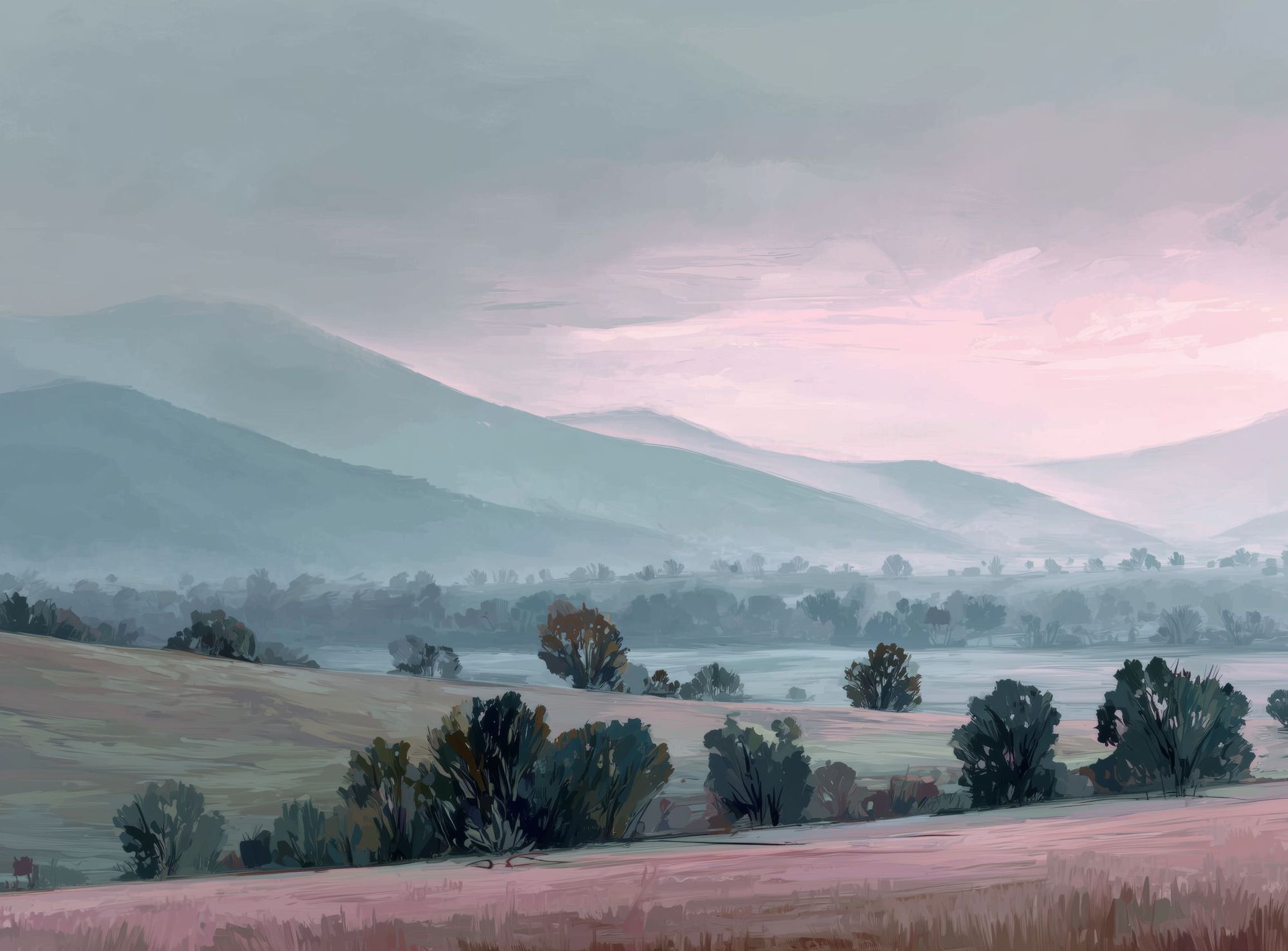Low Hills Fading into Mist