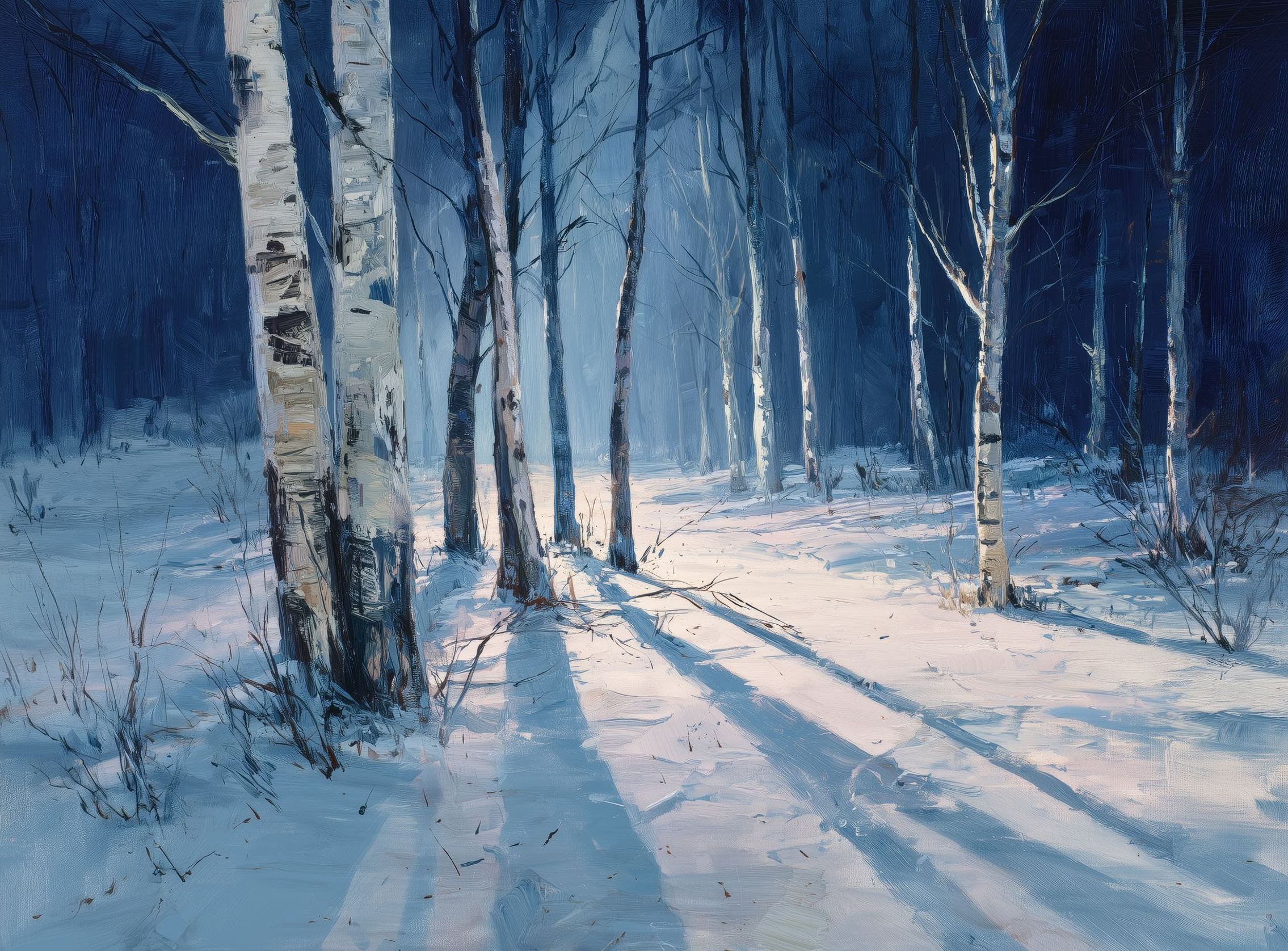 Snow Shadows Between Trunks