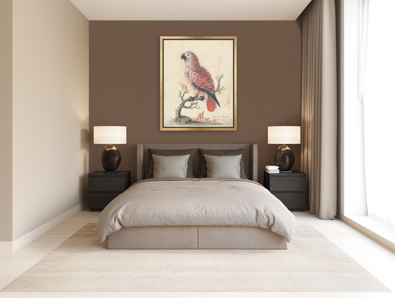 Parrot among bare branches room view