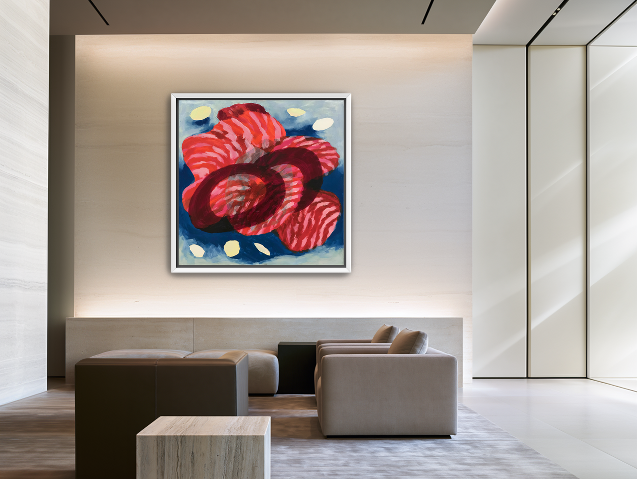 Red stripes pressing through blue room view