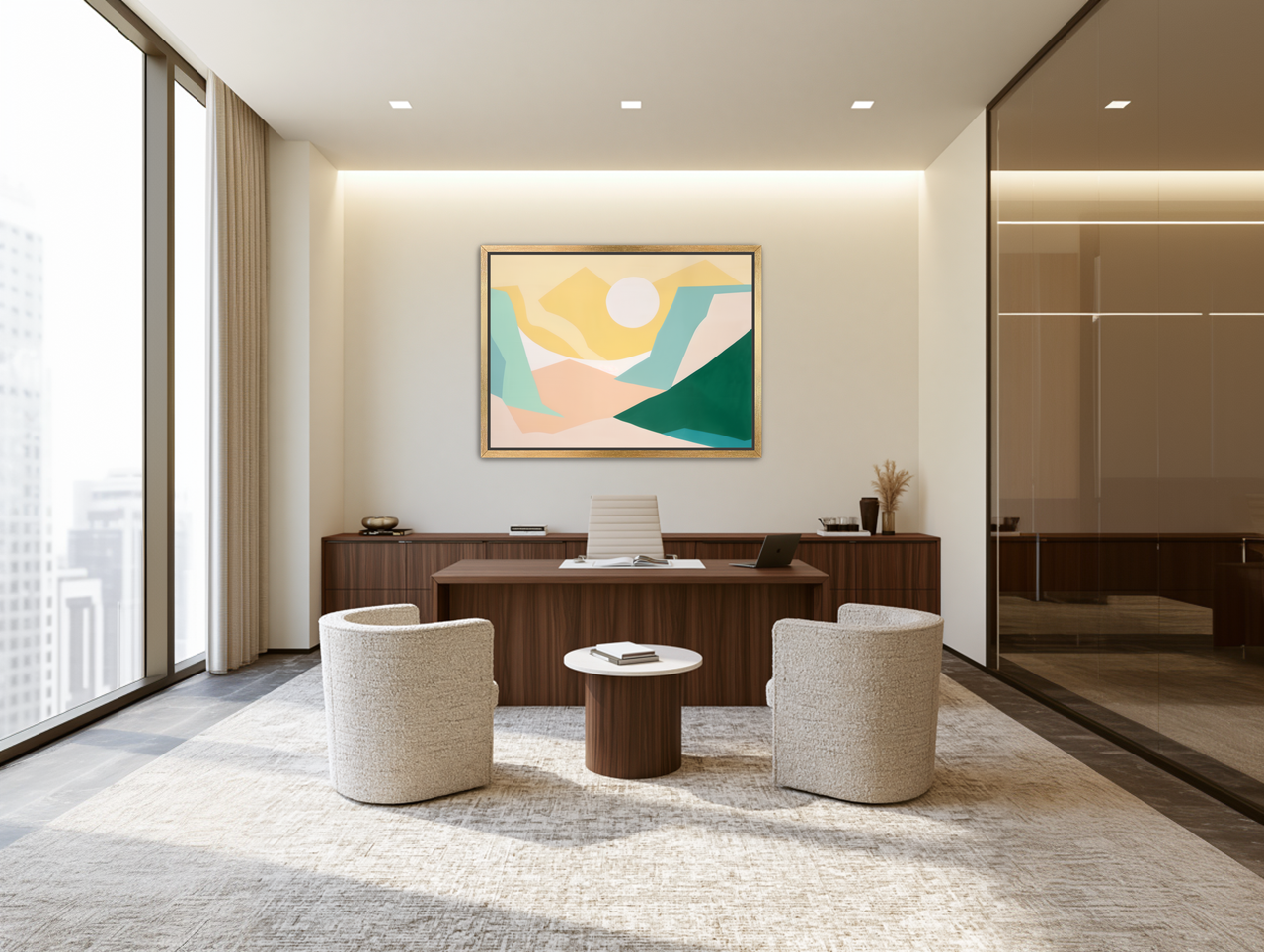White sun over pastel hills room view