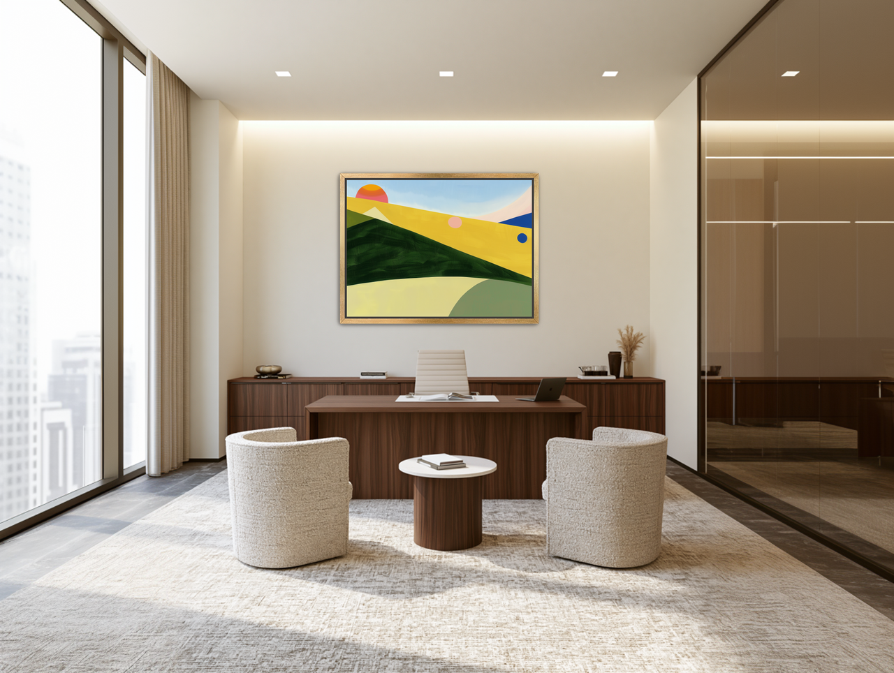 Three suns over rolling hills room view