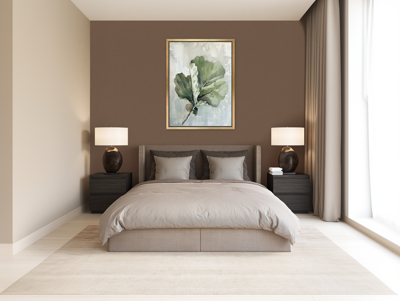 Green leaves in pale wash room view