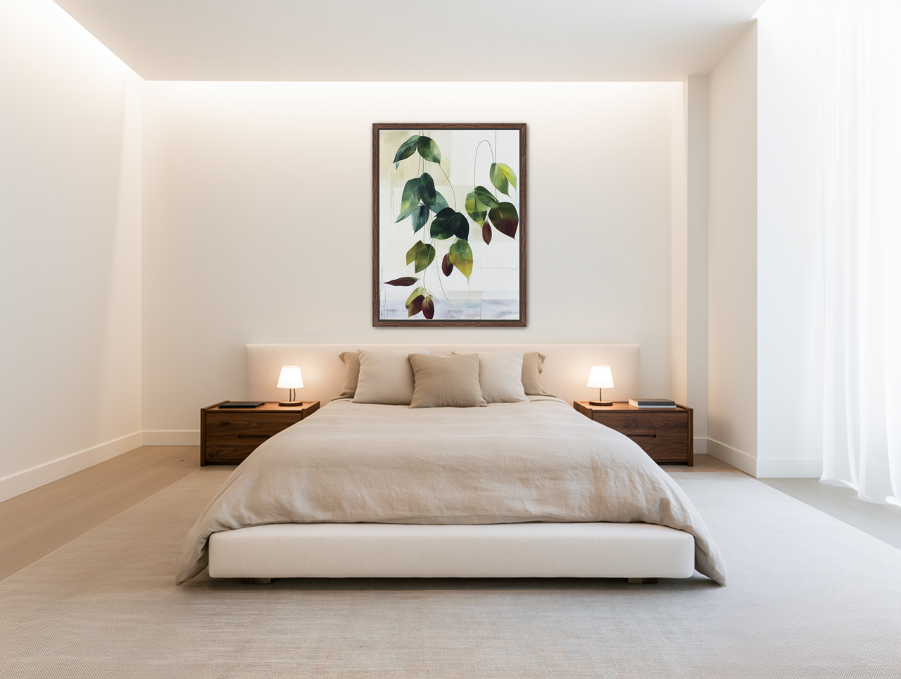 Leaves suspended in quiet air room view