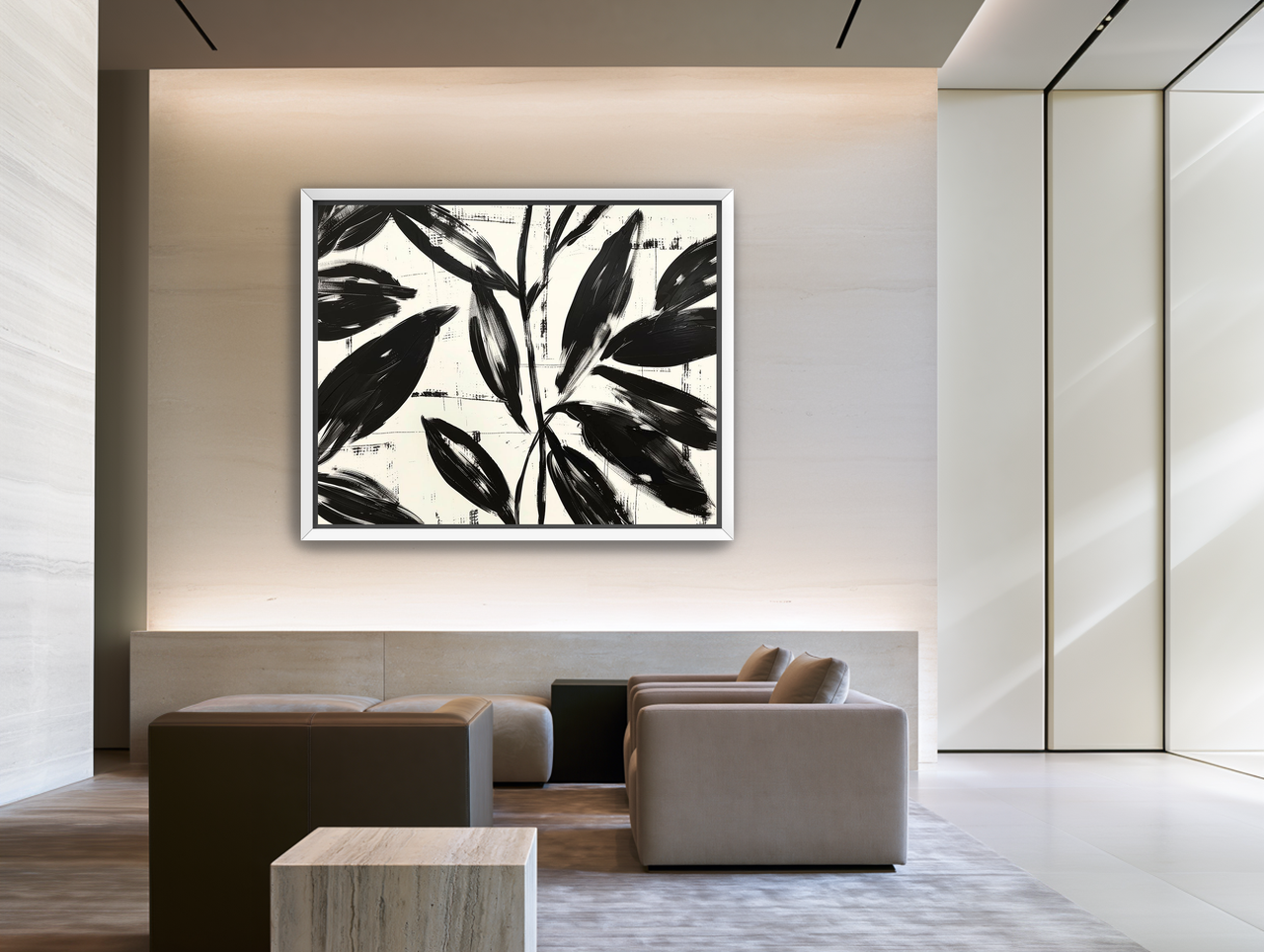 Leaves in black sweep room view