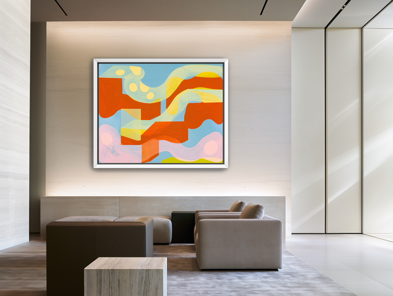 Orange bands within blue field room view