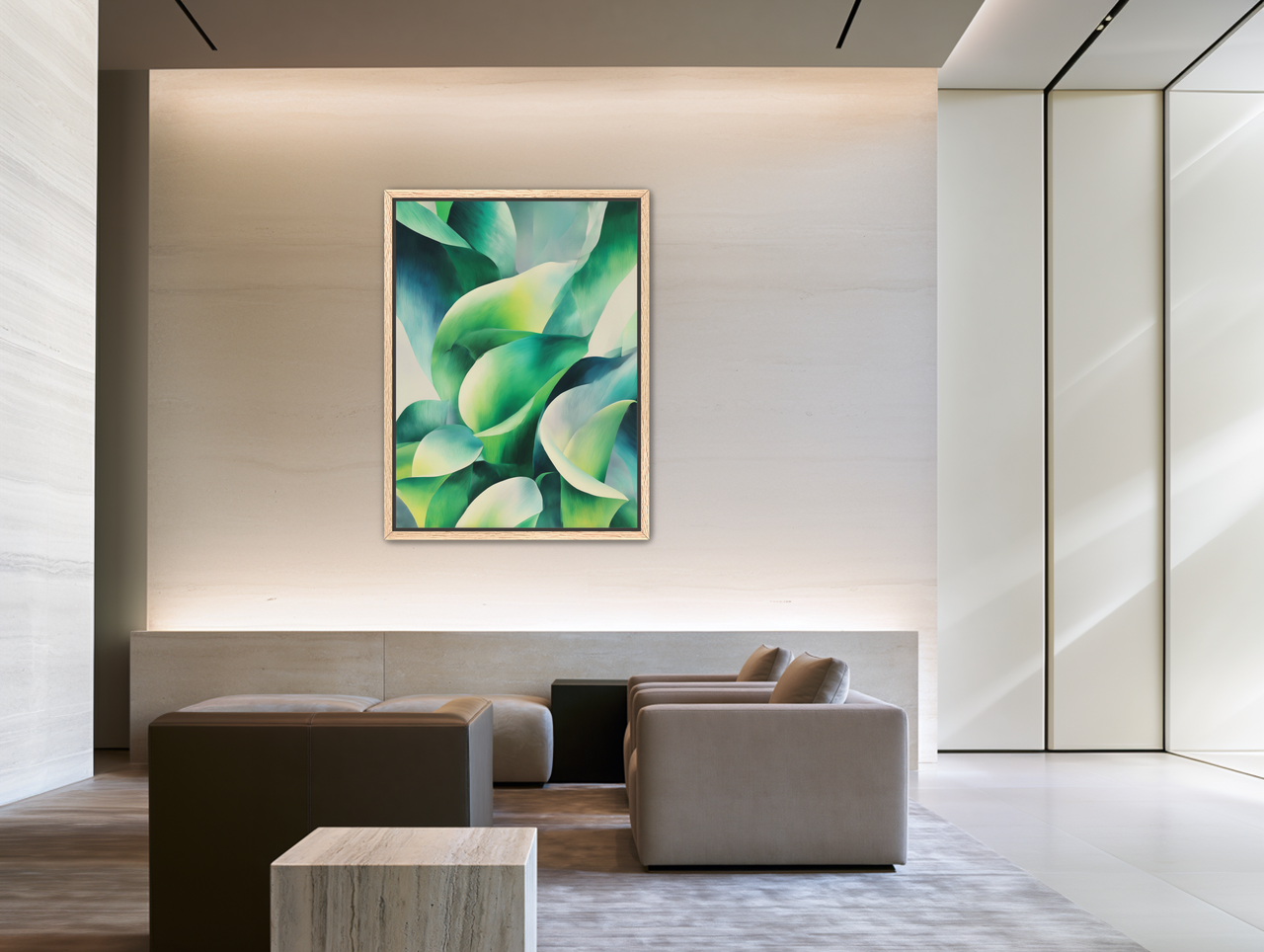 Calla lilies among green shadows room view