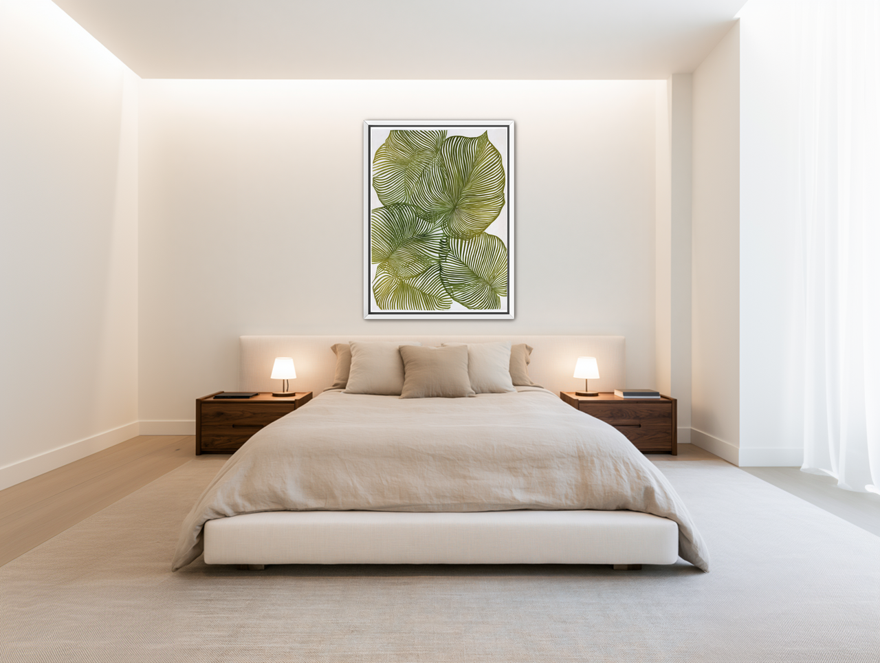 Palm leaves pressed together room view