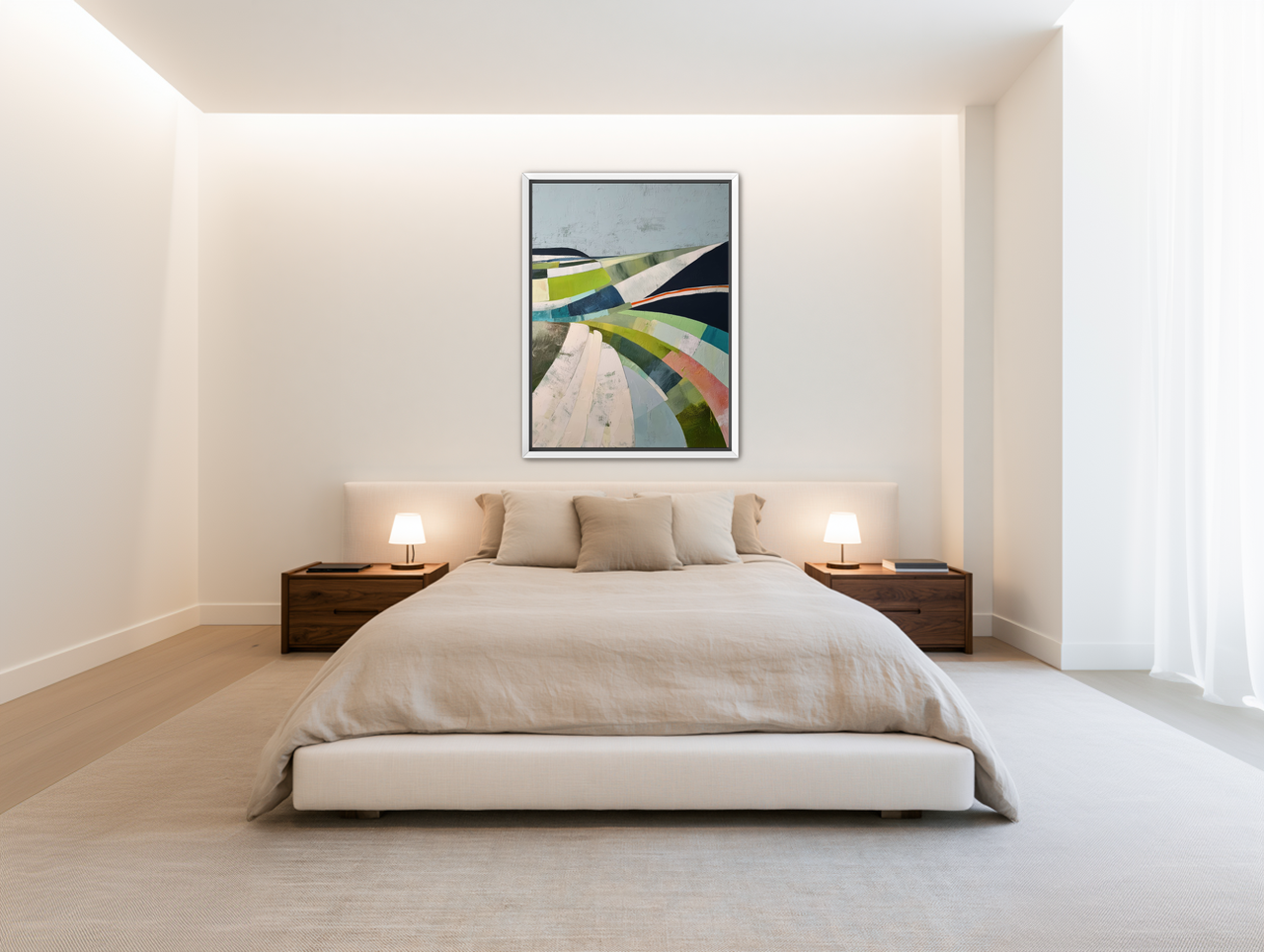 Green fields under black ridge room view
