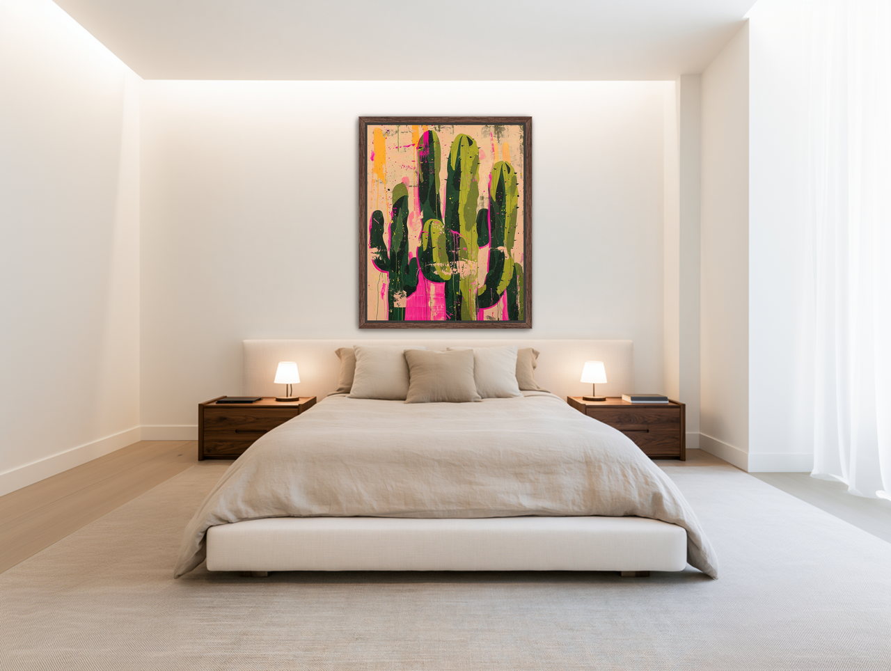Cacti within pink drips room view