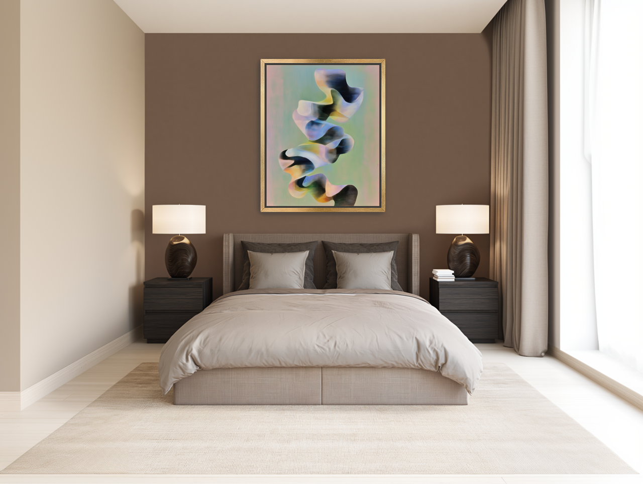 Pastel blue over black room view