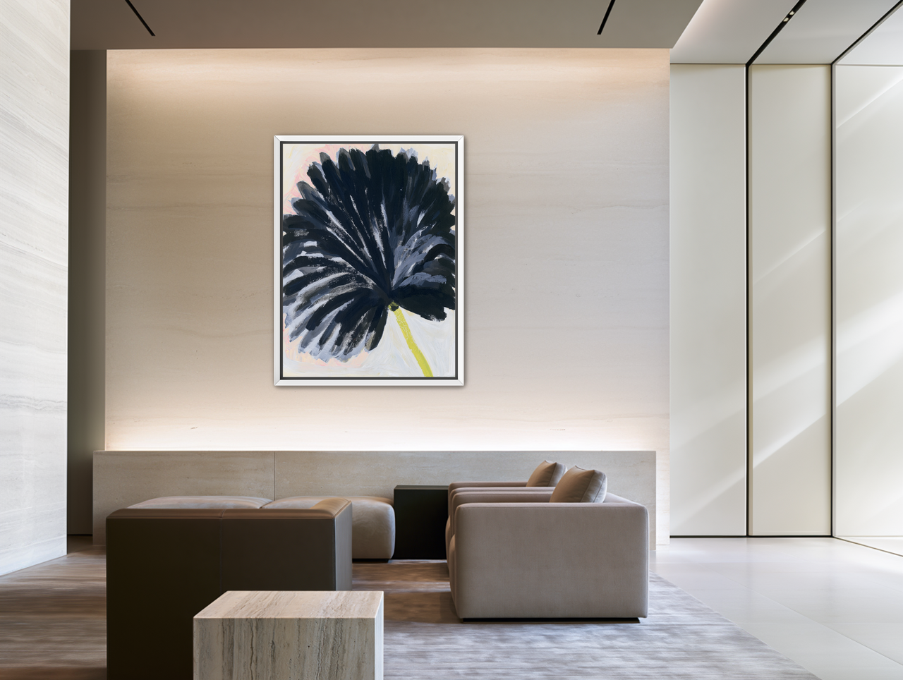 Black petals in pale light room view