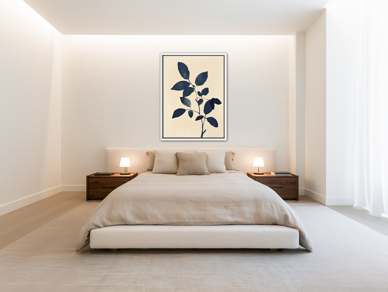 Indigo leaves on cream room view