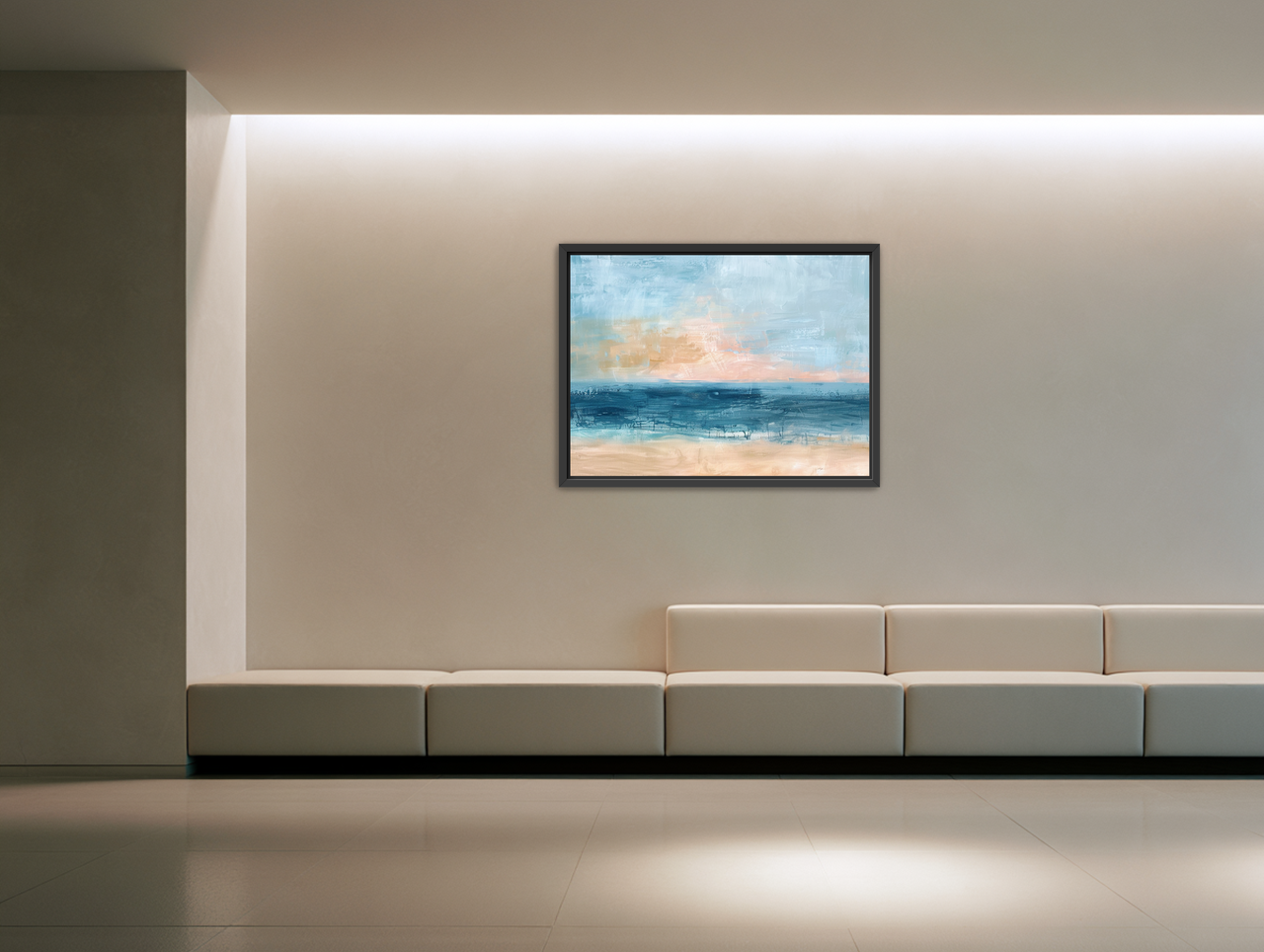 Dark water under pale sky room view