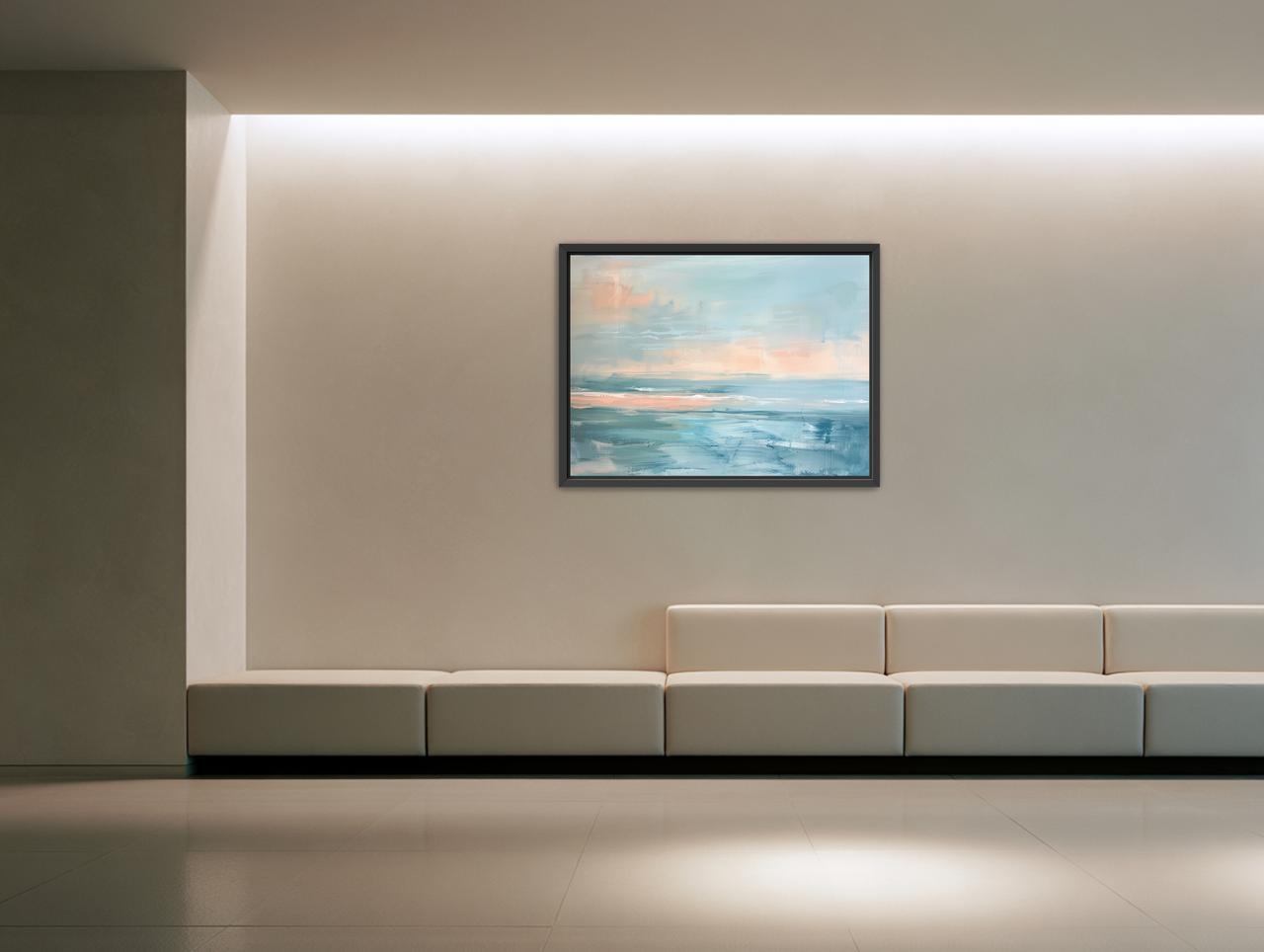 Peach light on blue sea room view