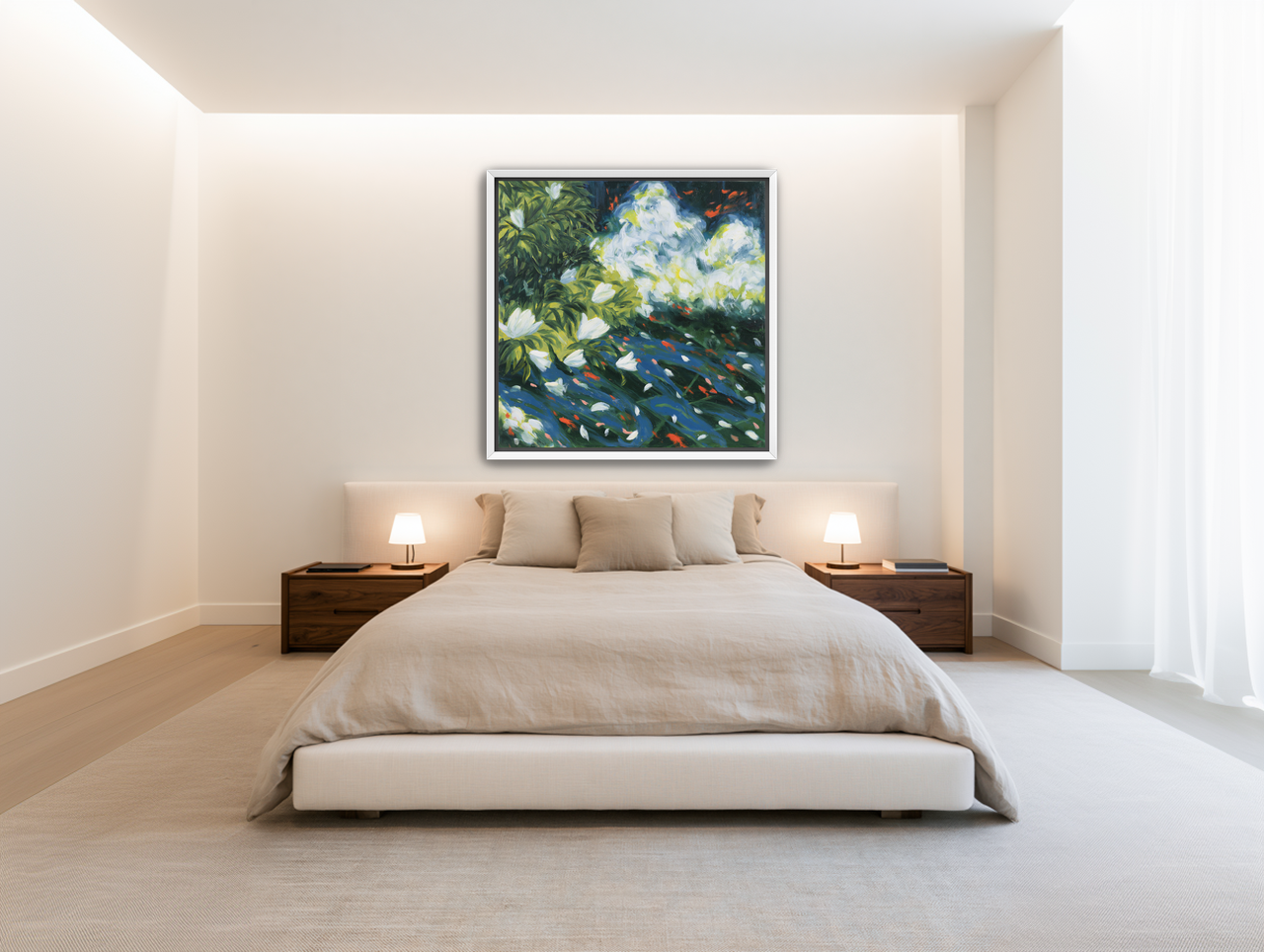 White petals on blue water room view