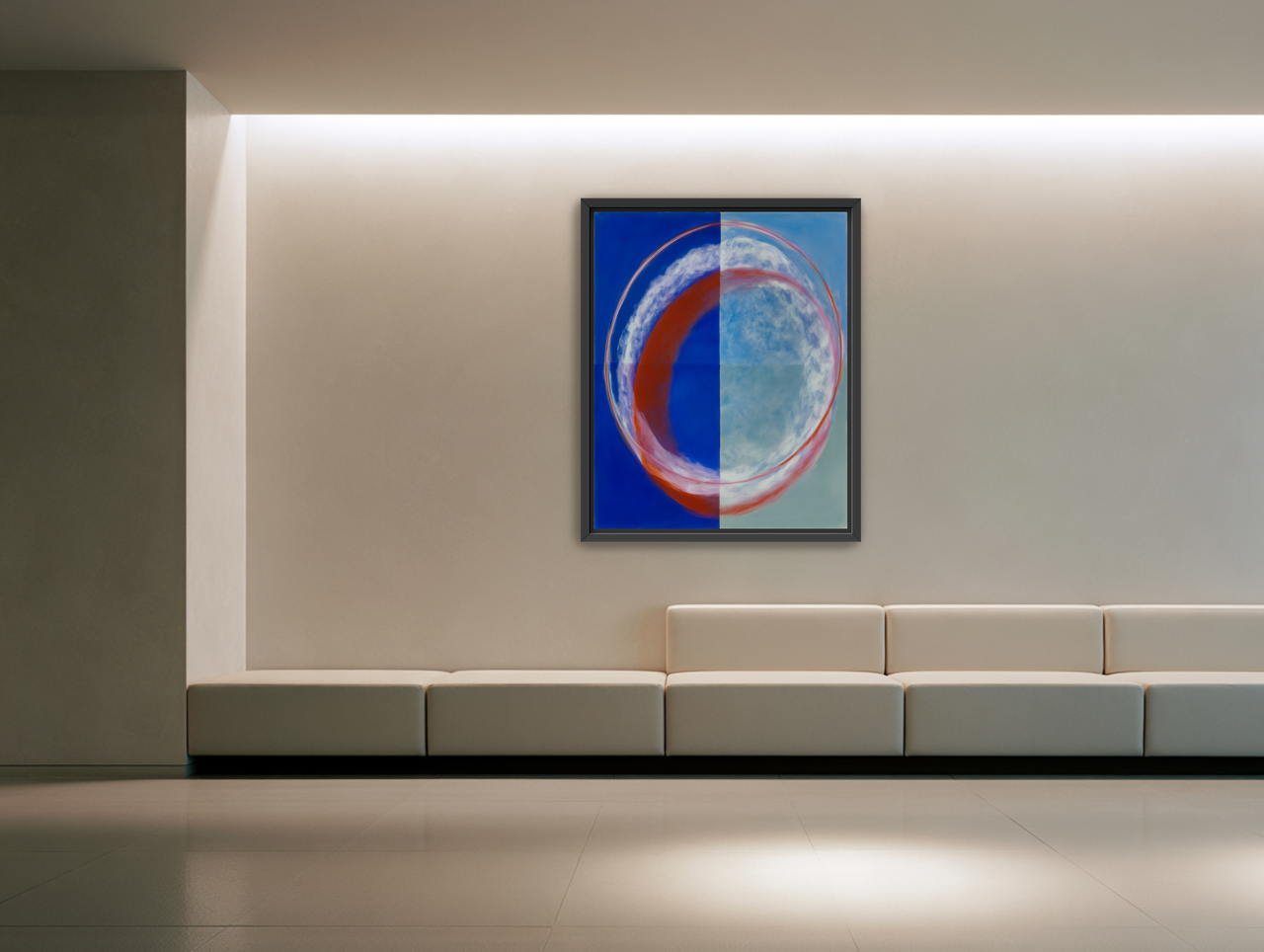 Red rim on divided blue room view