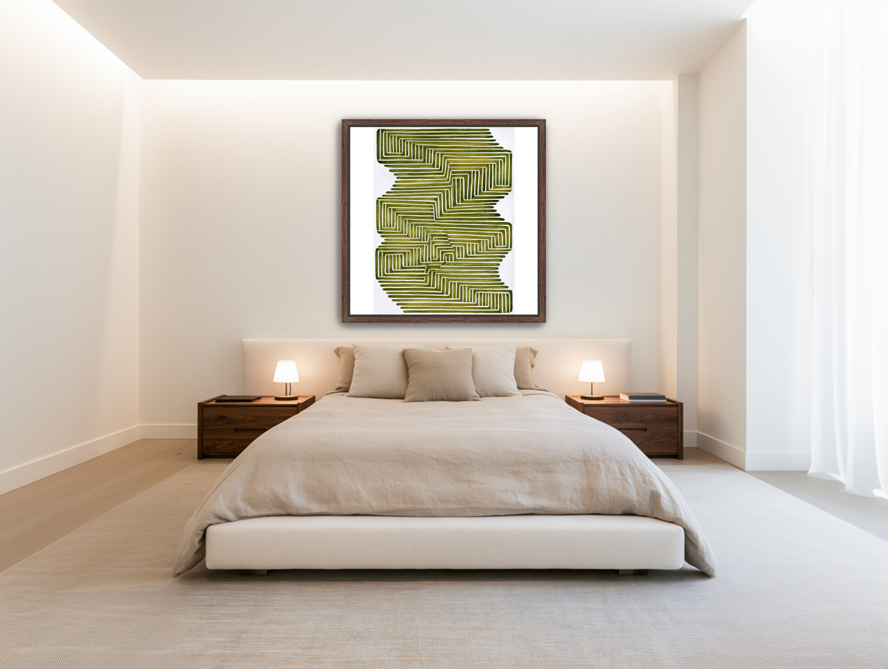 Olive bands in white quiet room view