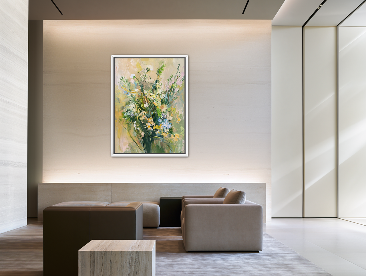 Wildflowers within pale light room view