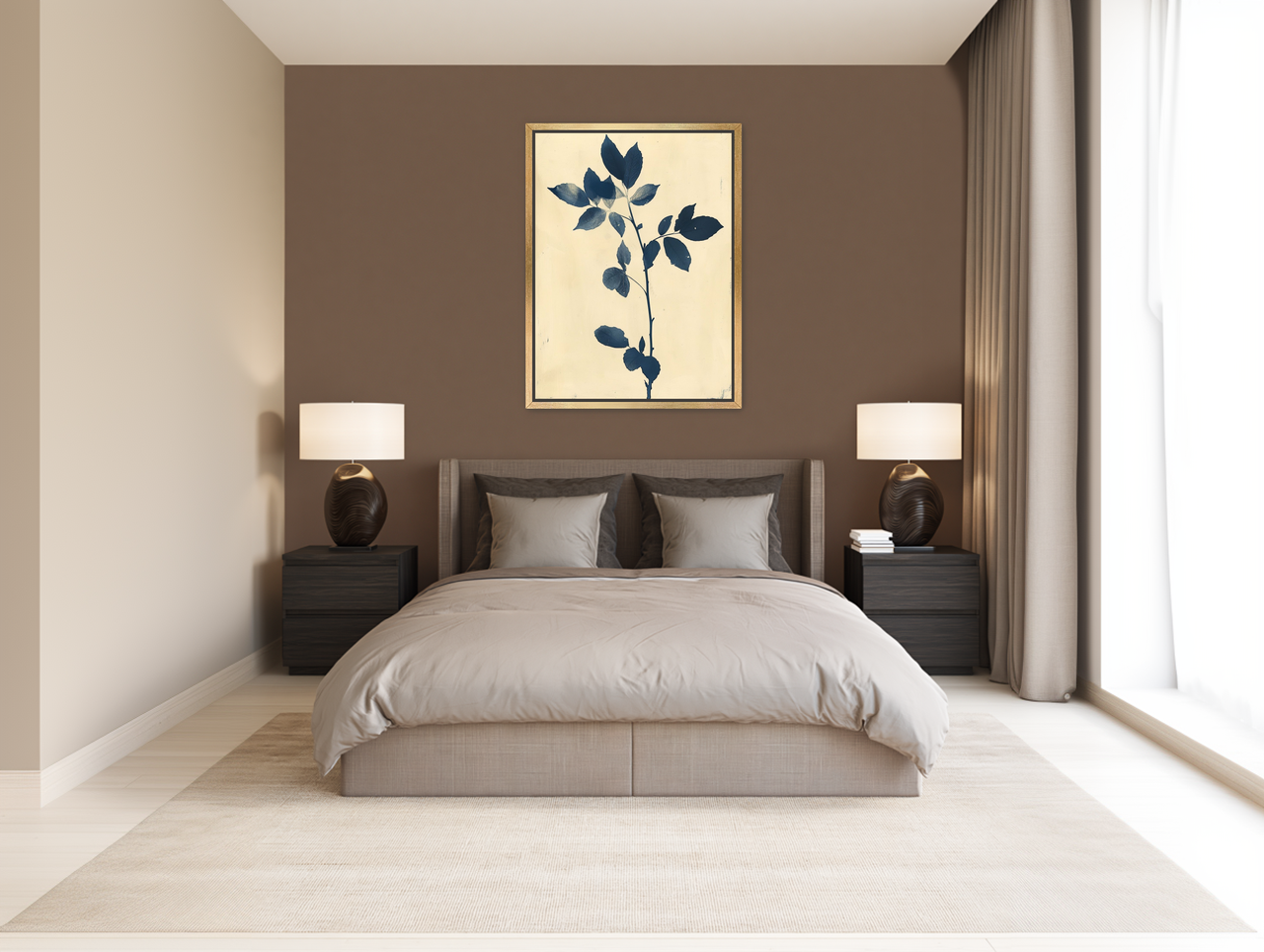 Blue leaves on cream air room view