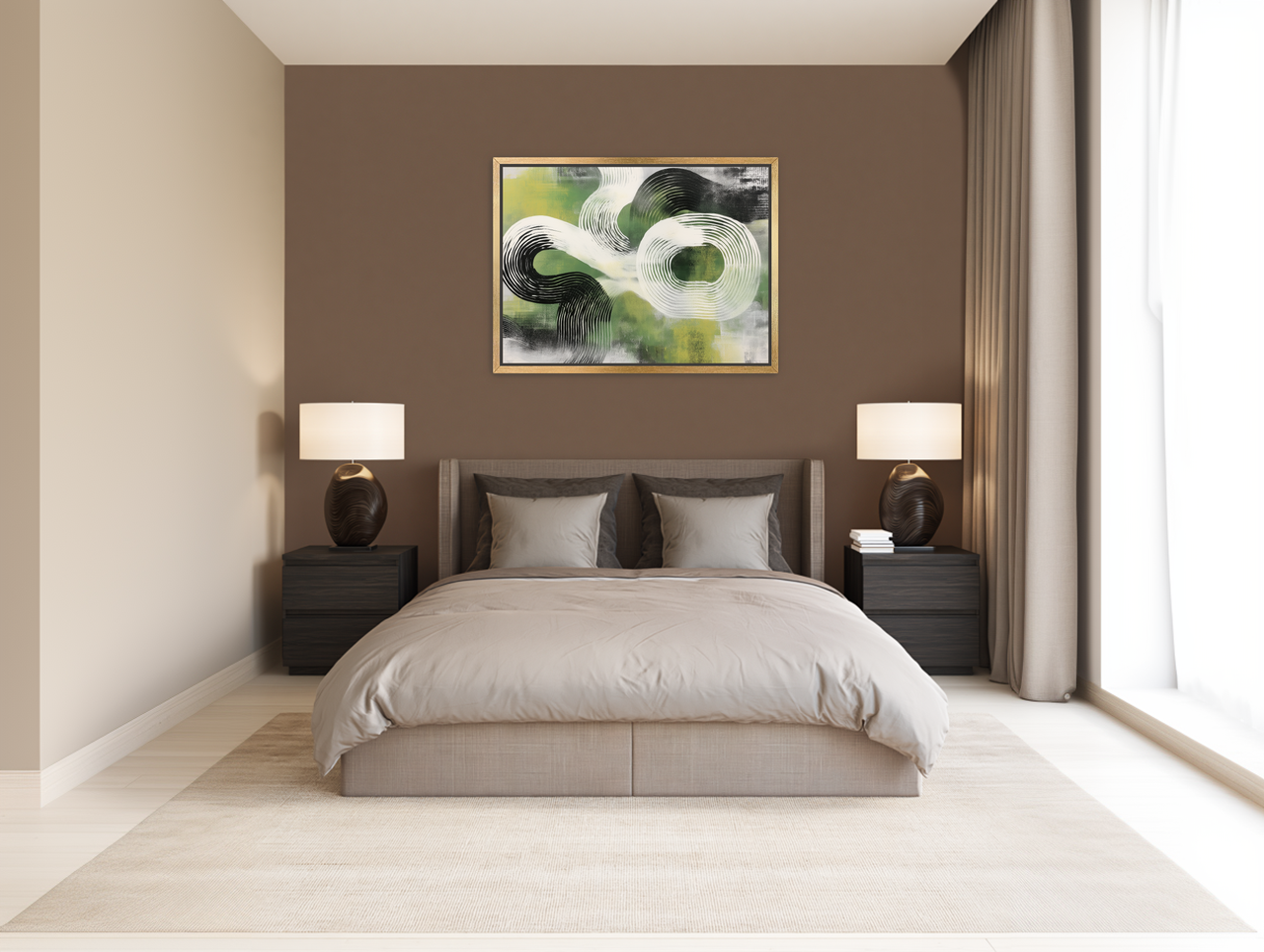 White arcs across green field room view