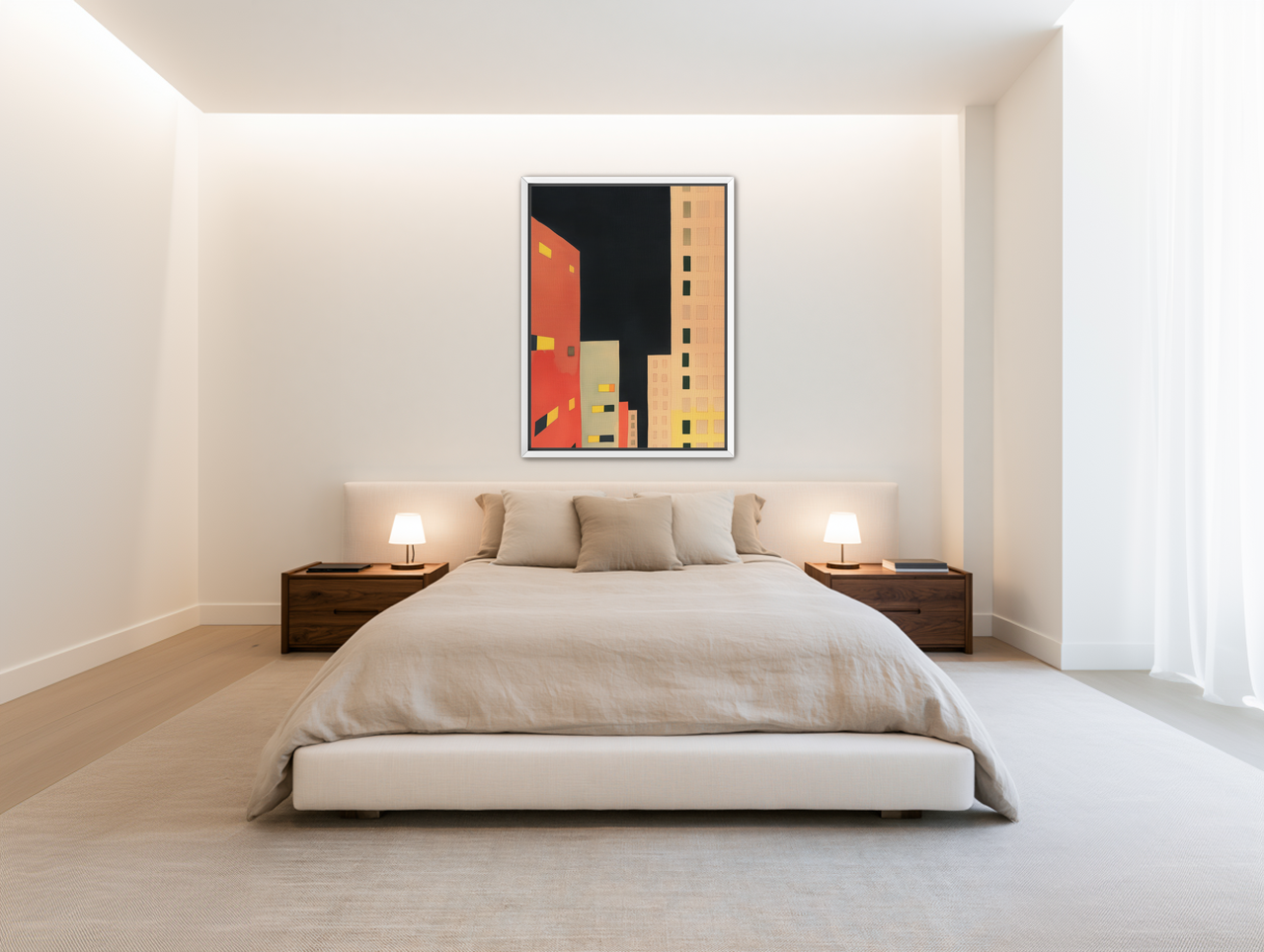 Lit windows in black sky room view