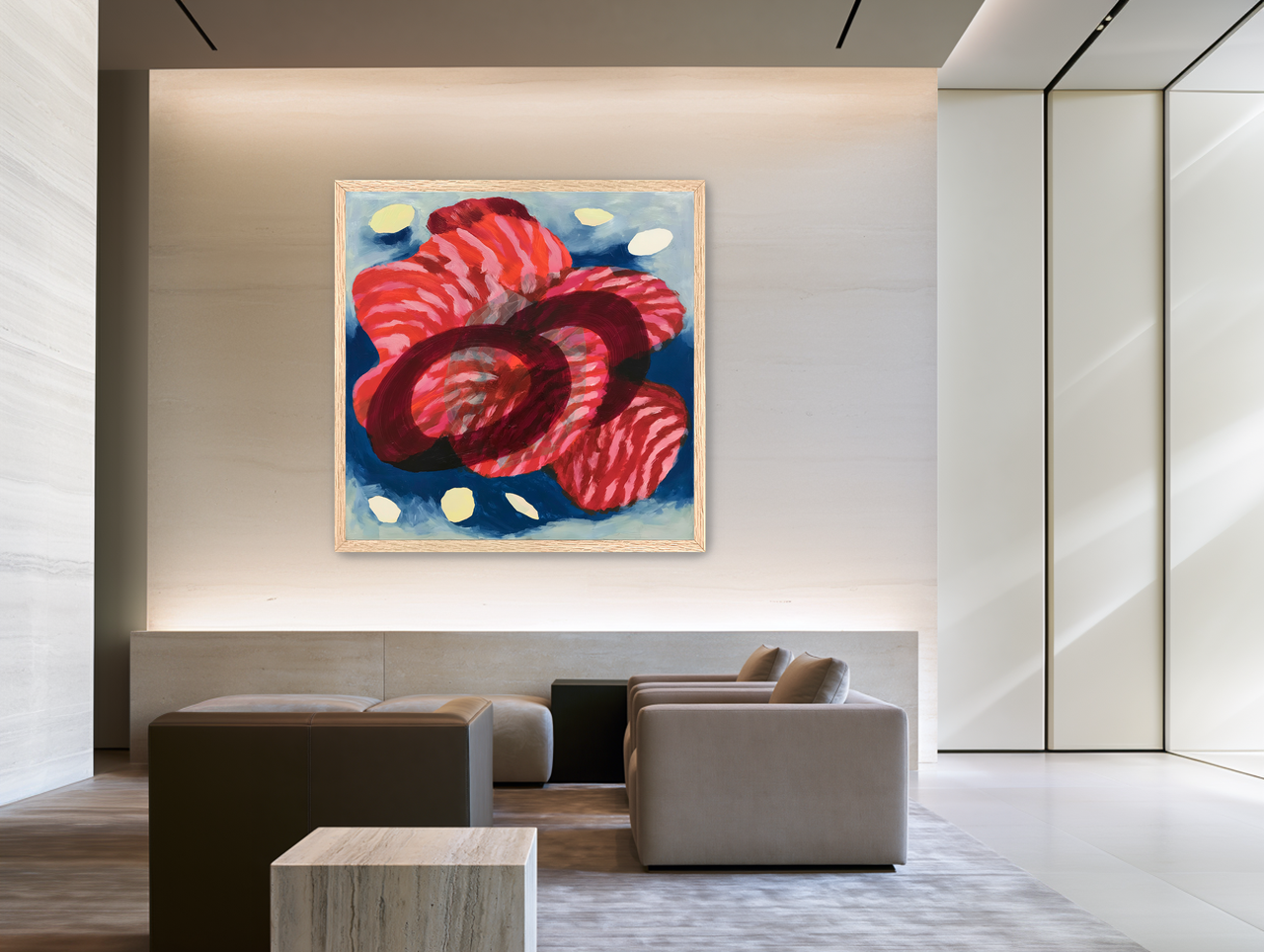 Red stripes pressing through blue room view
