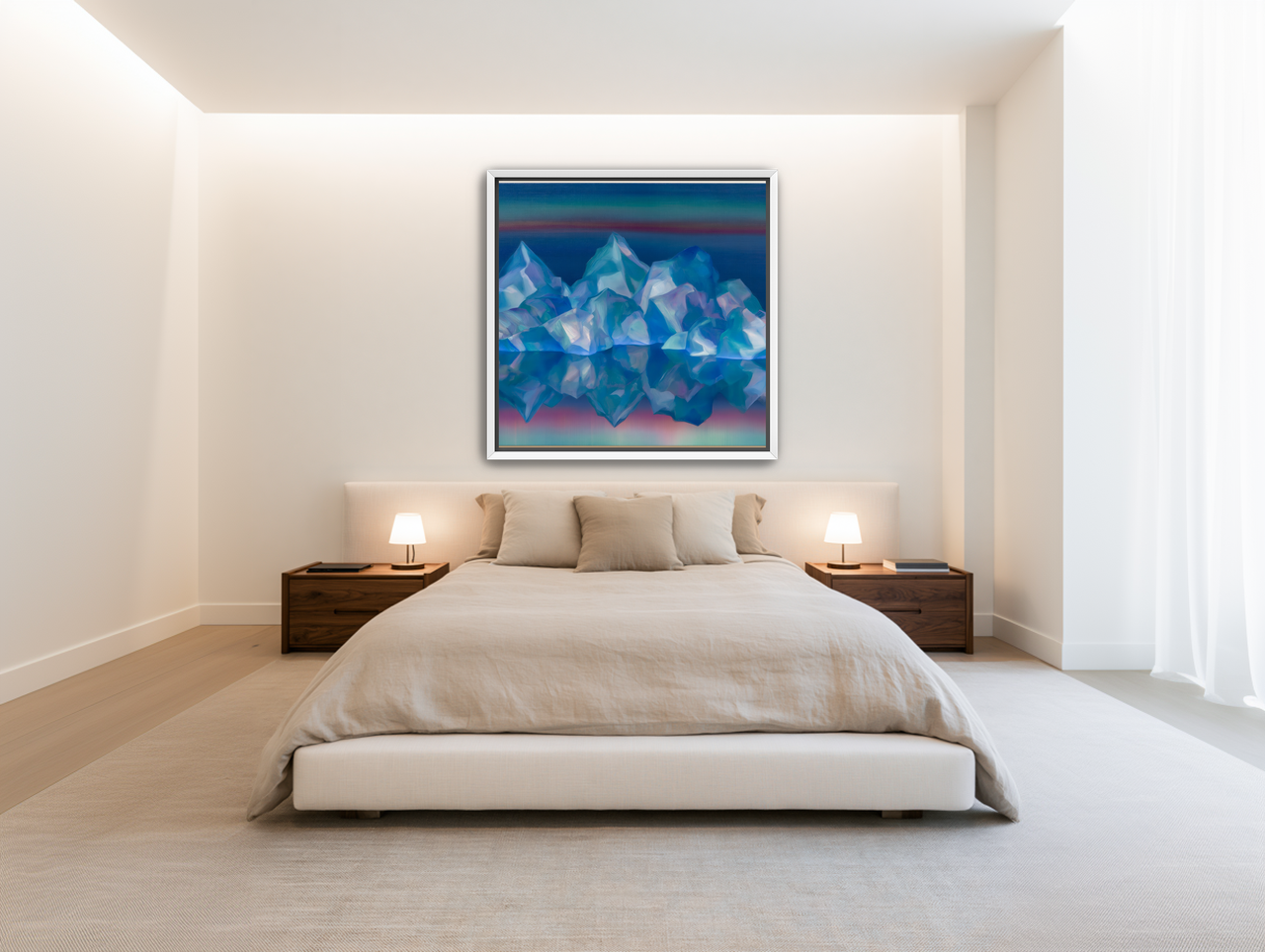 Icebergs in banded twilight room view