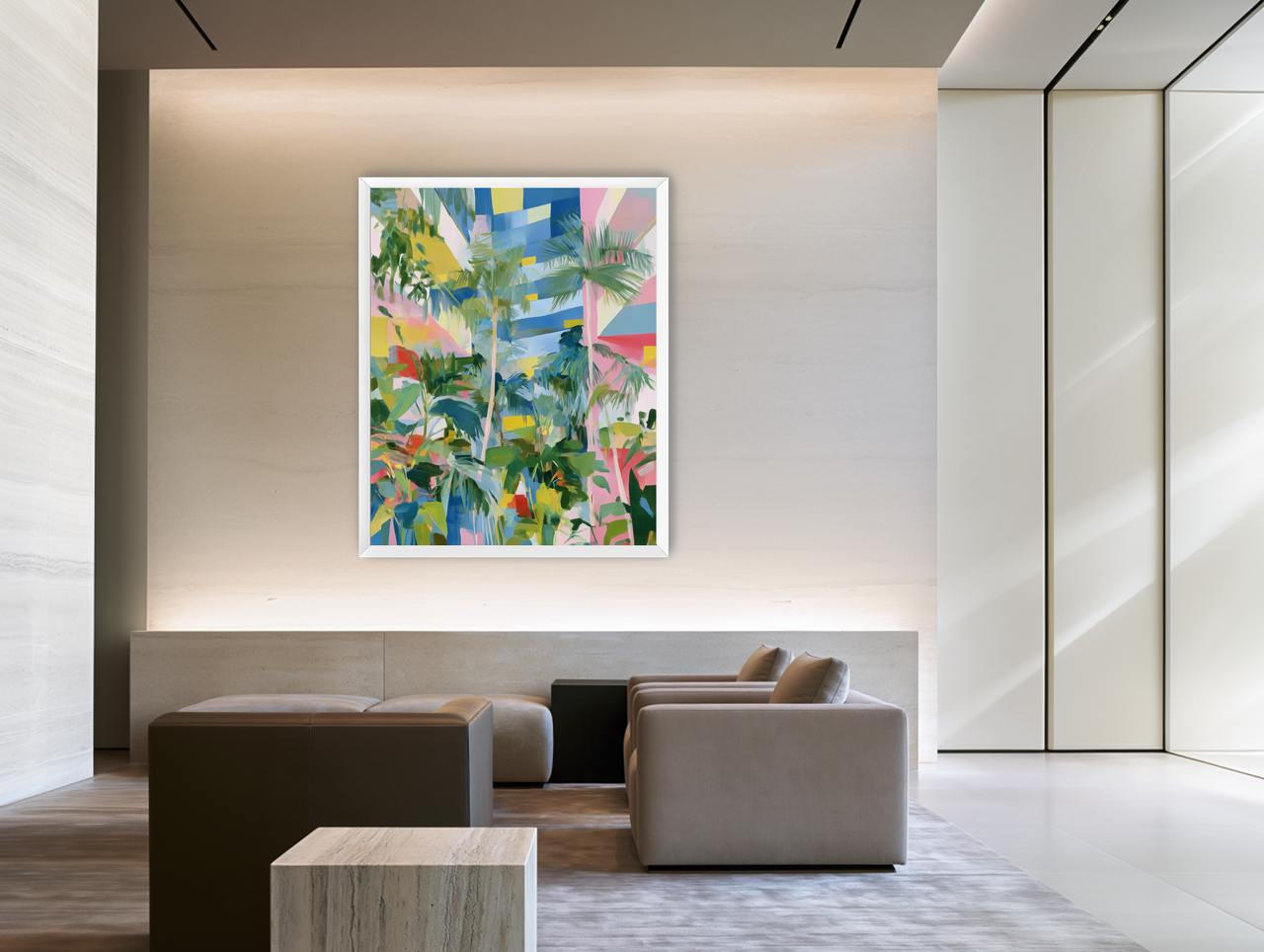 Palm shadows on color fields room view